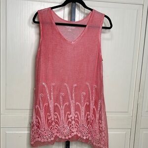 Soft Surroundings Pink Embroidered Sleeveless Top Silk Size Small Oversized